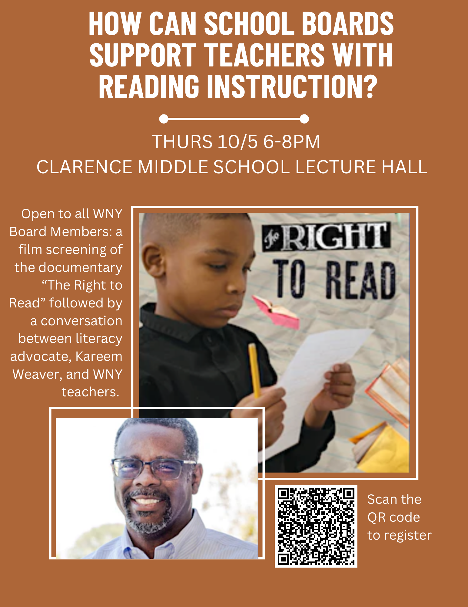 For School Board Members: "The Right to Read" Screening & Discussion with Kareem Weaver & WNY Teachers Image