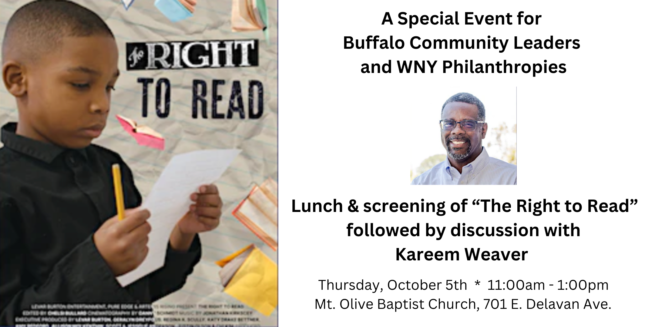 Screening of "The Right to Read" & Discussion with Kareem Weaver: For Philanthropies & Community Leaders Image